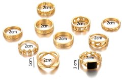 Camerazar Sada 13 retro prsteňov v zlatej farbe, vyrobené z kovu, veľkosti 16-18 mm