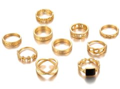 Camerazar Sada 13 retro prsteňov v zlatej farbe, vyrobené z kovu, veľkosti 16-18 mm