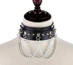 Camerazar Gotický kožený náhrdelník Punk, čierny, šírka 45 mm, dĺžka 45 cm