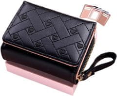 Camerazar Dámska peňaženka s vyšívanými srdiečkami, čierna, kvalitná umelá koža, 10,5x8x3,7 cm