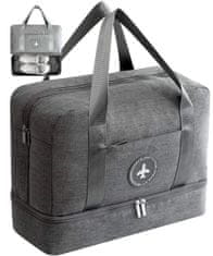 Camerazar Priestranná cestovná taška na cvičenie, nepremokavá, sivá, nylon Oxford, 39x30x18 cm