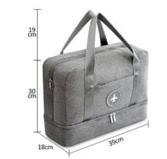 Camerazar Priestranná cestovná taška na cvičenie, nepremokavá, sivá, nylon Oxford, 39x30x18 cm