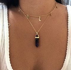 Camerazar Jemný slávnostný náhrdelník s fialovým príveskom, žlté lesklé striebro, dĺžka 39 cm + predĺženie 6 cm