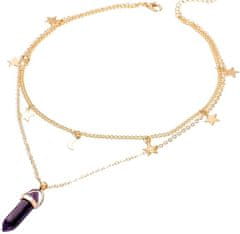 Camerazar Jemný slávnostný náhrdelník s fialovým príveskom, žlté lesklé striebro, dĺžka 39 cm + predĺženie 6 cm