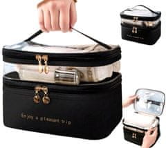 Camerazar Dvojitý kozmetický kufrík, čierna kvalitná umelá koža, 23x15,5x17,5 cm