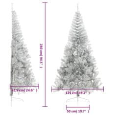 Vidaxl Umelý polovičný vianočný stromček+stojan, strieborný 240 cm