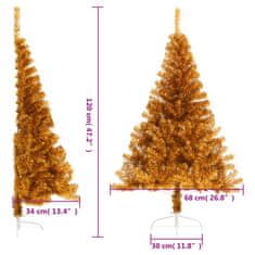 Vidaxl Umelý polovičný vianočný stromček+stojan, zlatý 120 cm, PET