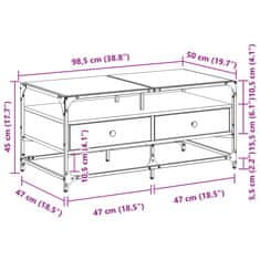 Vidaxl Konferenčný stolík sklenená doska dymový dub 98,5x50x45 cm oceľ