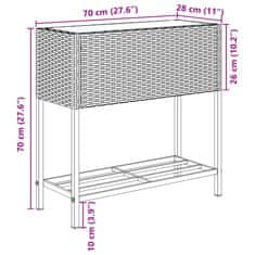 Vidaxl Záhradné kvetináče s policou 2ks sivé 70x28x70 cm polyratan