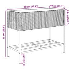 Vidaxl Záhradné kvetináče s policou 2ks hnedé 90x40x75 cm polyratan