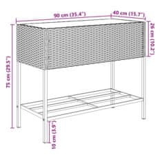 Vidaxl Záhradné kvetináče s policou 2ks čierne 90x40x75 cm polyratan