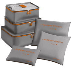 Trizand Cestovný organizér - 6 ks, sivý/oranžový, polyester/plast/silikón, rôzne veľkosti