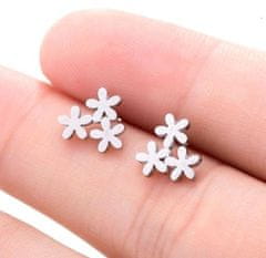 Camerazar Elegantné náušnice z chirurgickej ocele 316L, striebro, tri kvety, 1 cm x 1 cm