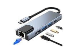 Blow USB HUB s USB-C konektorom na RJ45, HDMI, USB-C a 2x USB 3.0