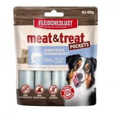 Meat Love Odmeny pre psov v tvare salámy Meat and trEAT 100% losos 4x40g