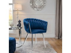 Wellhox Plisované velúrové kreslo COFTON chrome VELVET navy blue