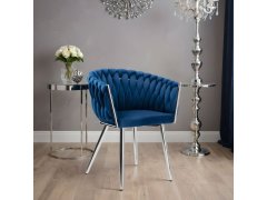 Wellhox Plisované velúrové kreslo COFTON chrome VELVET navy blue