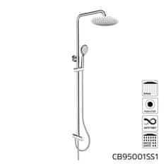 Mereo , Sprchový set s tyčou, hadicou, ručnou a tanier. okrúhlou sprchou, nerez, MER-CB95001SW1