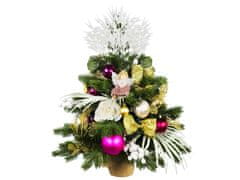 LAALU Zdobený umelý vianočný stromček PINK DECORATIONS II 60 cm s LED OSVETLENÍM V KVETINÁČI