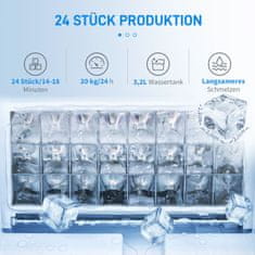 HOMCOM Stroj Na Výrobu Kociek Ľadu 20 Kg/24 H 2,3 L Stroj Na Výrobu Kociek Ľadu S 3,2 L Displejom S Vodnou Nádržou Stroj Na Výrobu Kociek Ľadu – Samočistiaci Čierny 