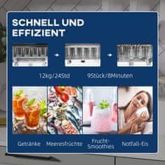 HOMCOM Stroj Na Výrobu Ľadových Kociek Výrobník Ľadových Kociek 9 Kociek Pripravených Za 8 Minút, 12 Kg Za 24 Hodín, Samočistiaci Prenosný Výrobník Ľadu, Čierny 