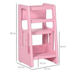 HOMCOM Stolička Learning Tower Pre Deti V Štýle Montessori, Výškovo Nastaviteľná, Kuchynský Pomocník, Na 1,5-5 Rokov, Hdpe 