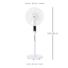 HOMCOM Stojanový Ventilátor 138Cm Biely Ventilátor S Časovačom, Diaľkové Ovládanie, Výškovo Nastaviteľné, 3 Rýchlosti, Oceľ 