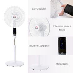 HOMCOM Stojanový Ventilátor 138Cm Biely Ventilátor S Časovačom, Diaľkové Ovládanie, Výškovo Nastaviteľné, 3 Rýchlosti, Oceľ 