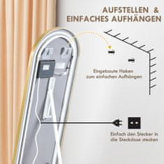 HOMCOM Celoplošné Zrkadlo S Led Svetlom Nástenné Zrkadlo, Stojace Zrkadlo, Stmievateľné, Zrkadlo Do Šatníka S Dotykovým Vypínačom, Zlaté, 47X146 Cm 