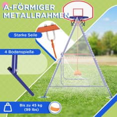 OUTSUNNY Baby Hojdačka Futbalová Bránka Basketbalový Kôš 3-8 Rokov Oceľová Tmavomodrá 