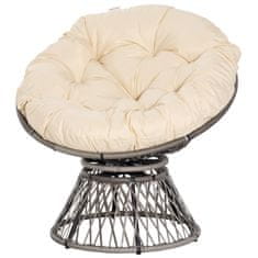 OUTSUNNY Papasan Stolička Prútené Lehátko Na Stoličku S Podsedákom 360 Stupňový Umelý Ratan Kovový Rám 87 X 97 X 86 Cm Krémová 