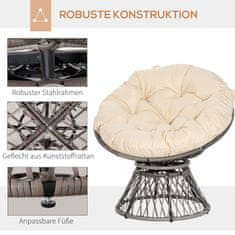 OUTSUNNY Papasan Stolička Prútené Lehátko Na Stoličku S Podsedákom 360 Stupňový Umelý Ratan Kovový Rám 87 X 97 X 86 Cm Krémová 