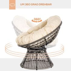 OUTSUNNY Papasan Stolička Prútené Lehátko Na Stoličku S Podsedákom 360 Stupňový Umelý Ratan Kovový Rám 87 X 97 X 86 Cm Krémová 