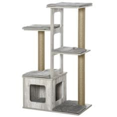 PAWHUT Cat Tree Viacvrstvové Škrabadlo Nábytok Pre Mačky Activity Center Juta Plyš Sivá 67X38,5X114Cm 