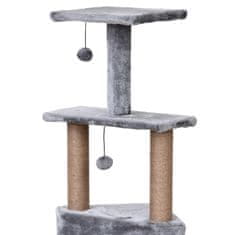 PAWHUT 4-Poschodový Mačací Strom So Závesným Lôžkom, Loptičky Na Hranie, Sisalový Stĺp, Sivý, 40X40X124Cm 