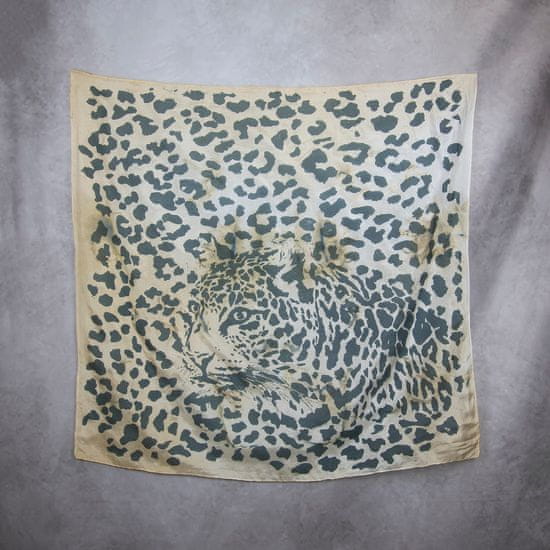 VegaLM Ručne maľovaná hodvábna šatka HNEDÝ LEOPARD, 90 x 90cm, Made in SLOVAKIA