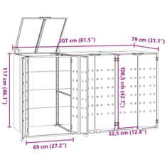 Vidaxl Úložisko na 3 košov na kolieskach sivé 207x79x117 cm oceľ