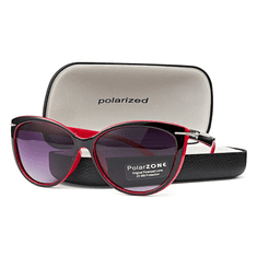 Camerazar Dámske slnečné okuliare Polarized Cat Eye, čierno-červený rám, sivé gradientné šošovky