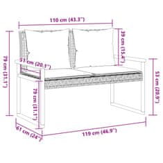Vidaxl Záhradná lavica s vankúšom mix béžovej polyratan akáciové drevo