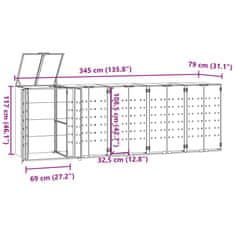 Vidaxl Úložisko na 5 koše na kolieskach čierne 345x79x117 cm oceľ