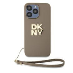 DKNY Zadný kryt PU Leather Stack Logo Wrist Strap pre iPhone 15 Pro Max Beige