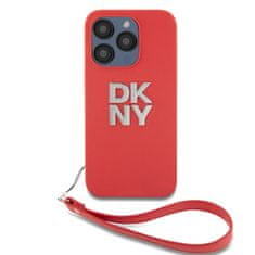 DKNY Zadný kryt PU Leather Stack Logo Wrist Strap pre iPhone 15 Pro Pink