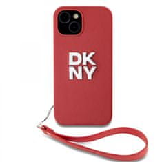 DKNY Zadný kryt PU Leather Stack Logo Wrist Strap pre iPhone 13 Pink