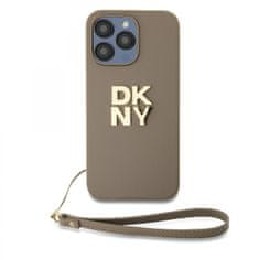 DKNY Zadný kryt PU Leather Stack Logo Wrist Strap pre iPhone 15 Pro Beige