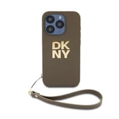 DKNY Zadný kryt PU Leather Stack Logo Wrist Strap pre iPhone 14 Pro Green