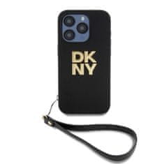 DKNY Zadný kryt PU Leather Stack Logo Wrist Strap pre iPhone 14 Pro Black