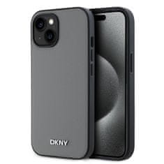 DKNY Zadný kryt PU Leather Silver Metal Logo Silver Metal Magsafe pre iPhone 13 Grey