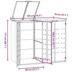 Vidaxl Úložisko na 2 koše na kolieskach čierne 138x79x117 cm oceľ