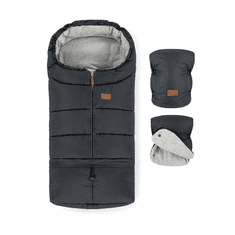 Petite&Mars Set zimný fusak Jibot 3v1 + rukavice na kočík Jasie Charcoal Grey