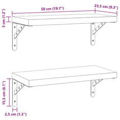 Petromila vidaXL Nástenné police 2 ks 50x23,5 cm, strieborné, nehrdzavejúca oceľ